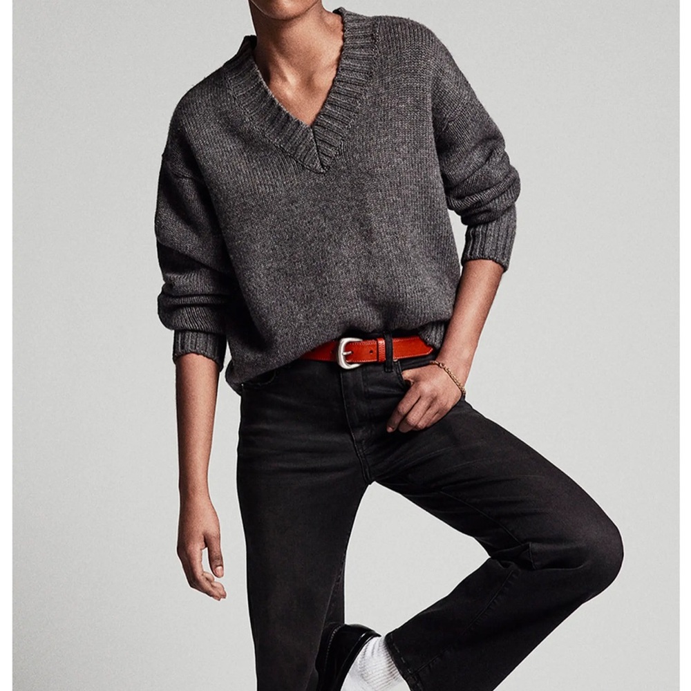 Frame Chunky vneck sweater cashmere - grey - size Medium NWT